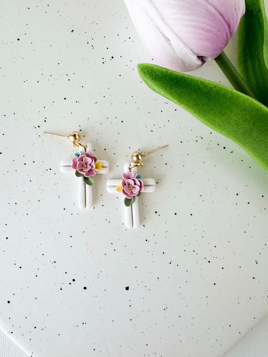 Floral Cross Dangles