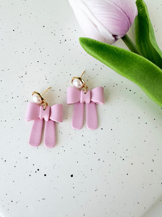 Pink Pearl Bow Earrings