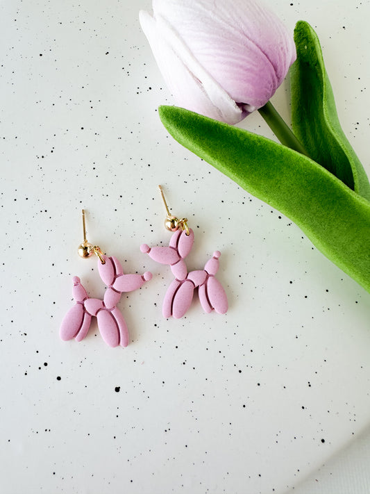 Pink Balloon Dog Earrings