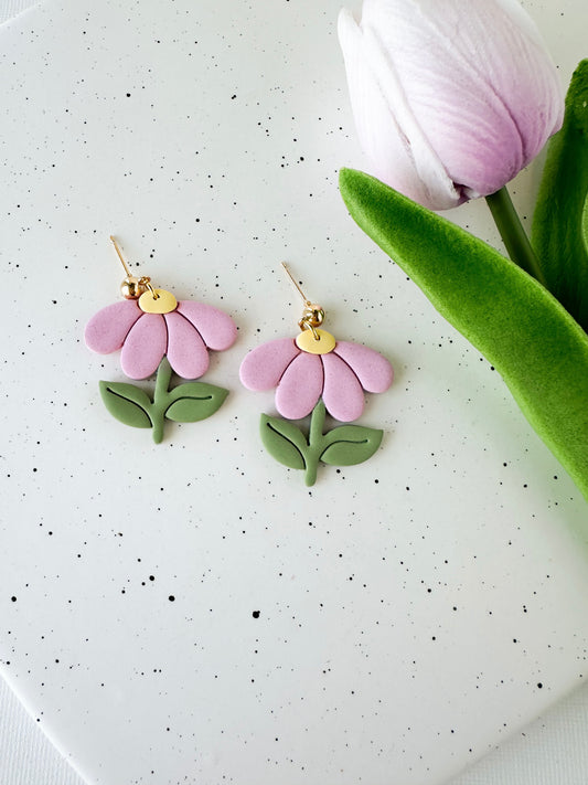 Pink Stemmed Daisy Earrings