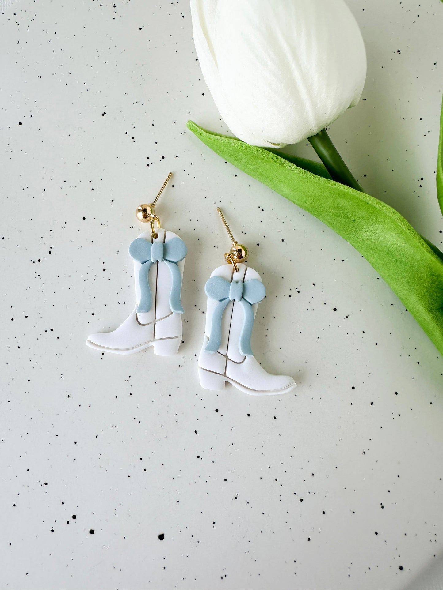 Blue and White Cowboy Boot Earrings