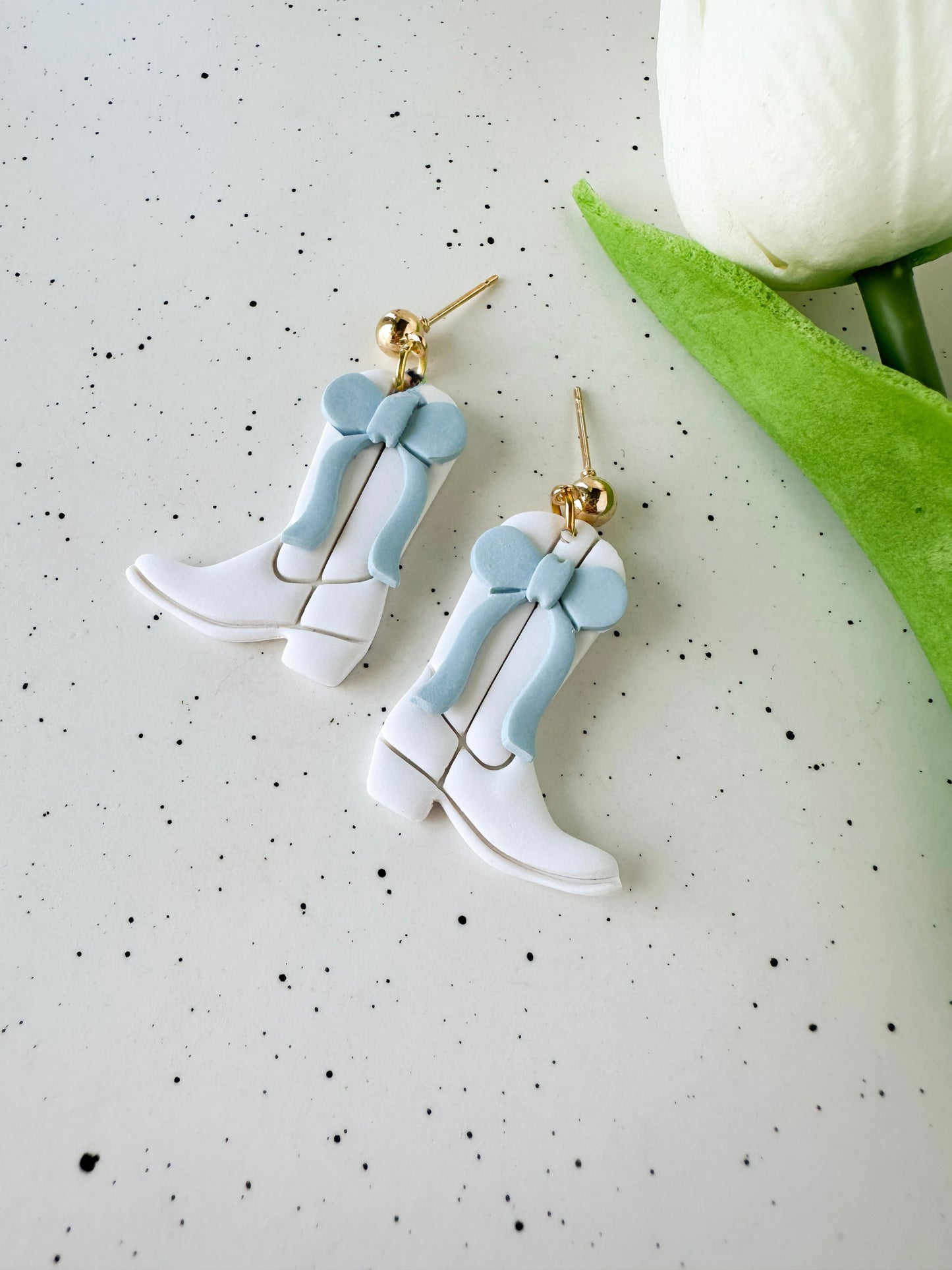 Blue and White Cowboy Boot Earrings