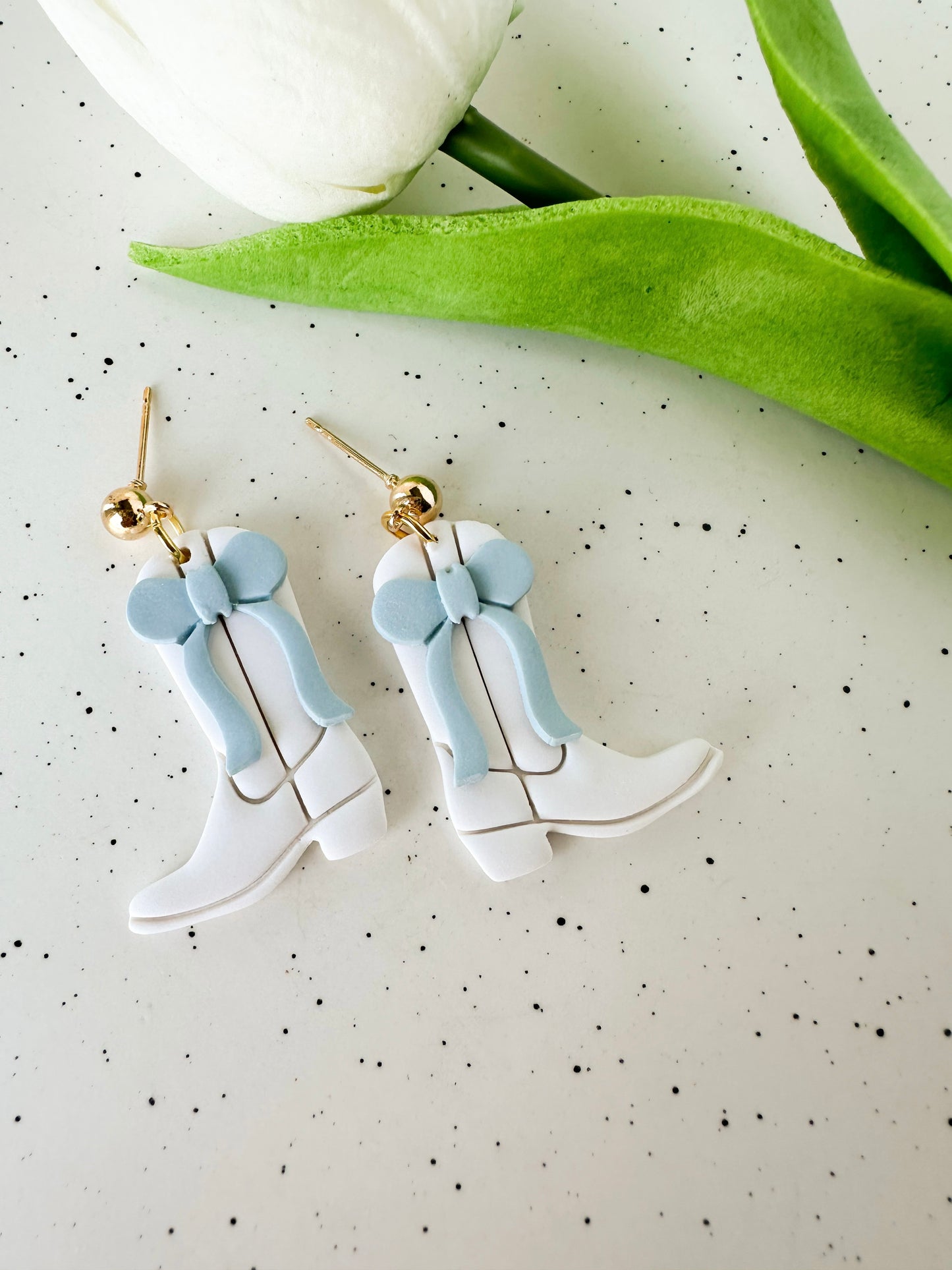 Blue and White Cowboy Boot Earrings