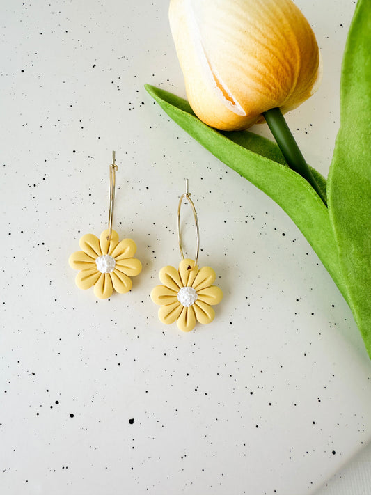 Yellow Daisy Hoops