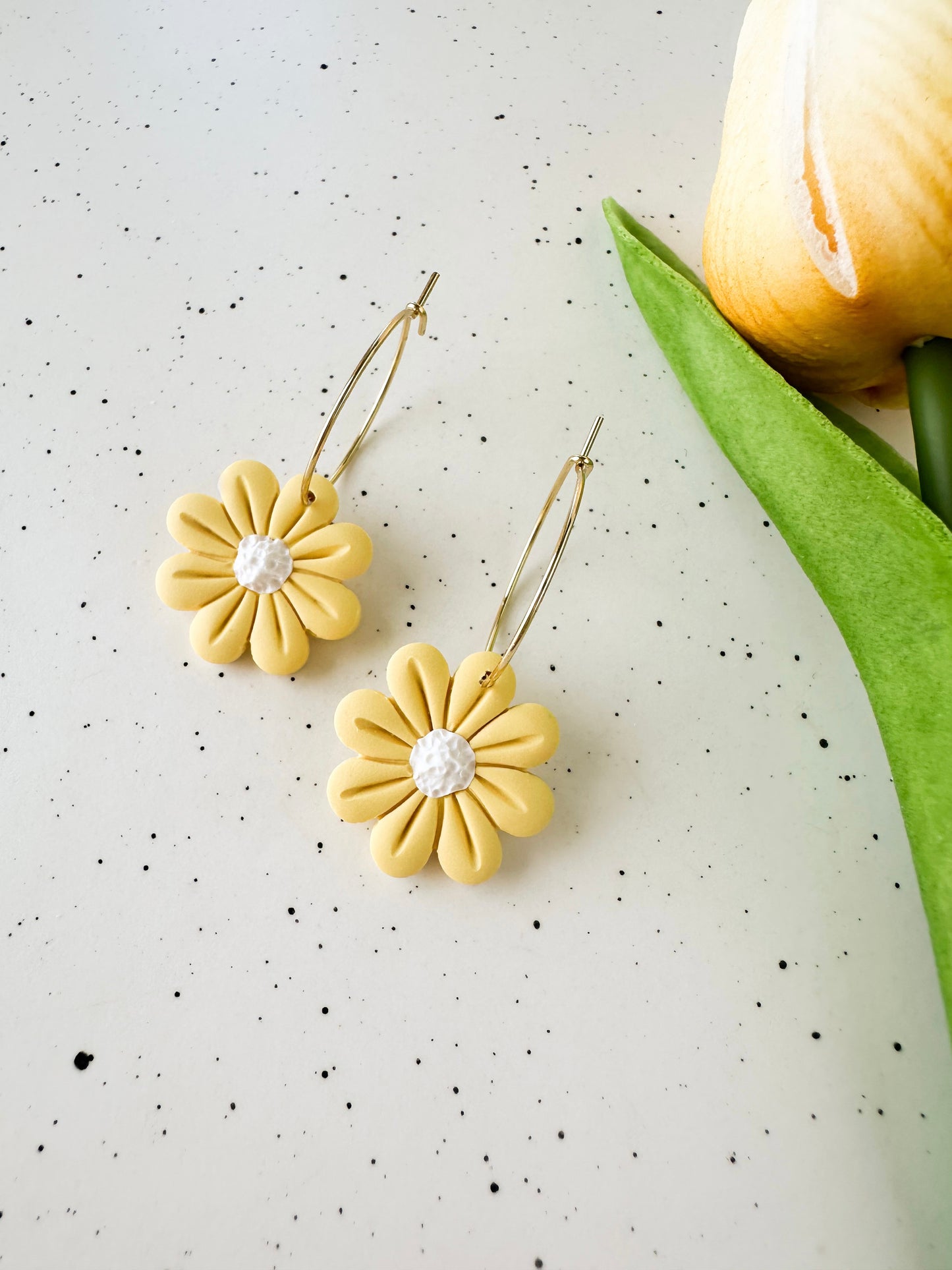 Yellow Daisy Hoops