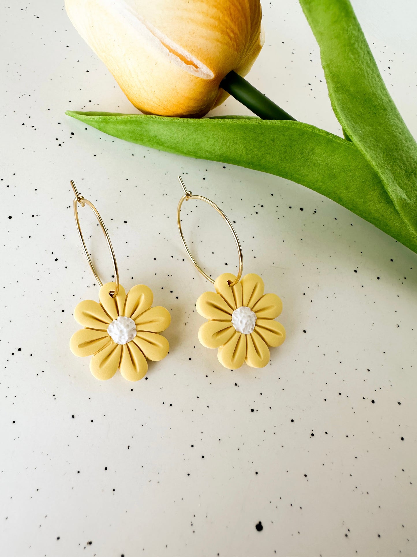 Yellow Daisy Hoops