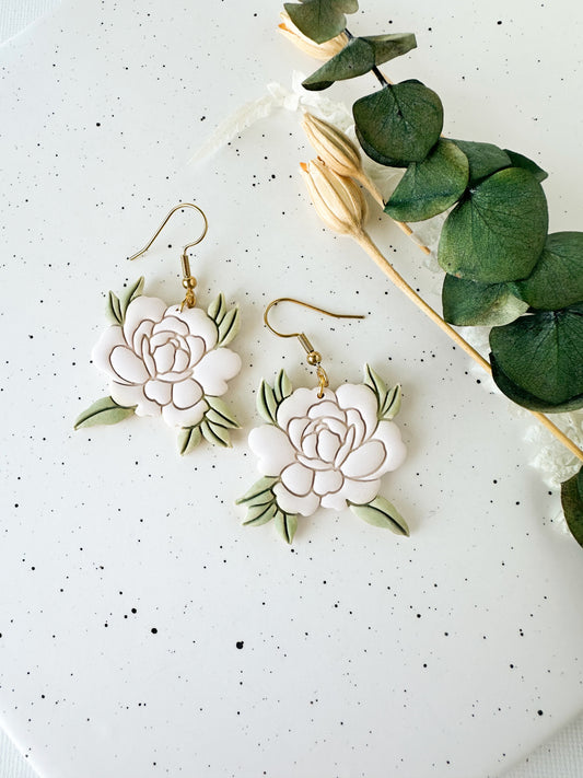 White Floral Circle Earrings