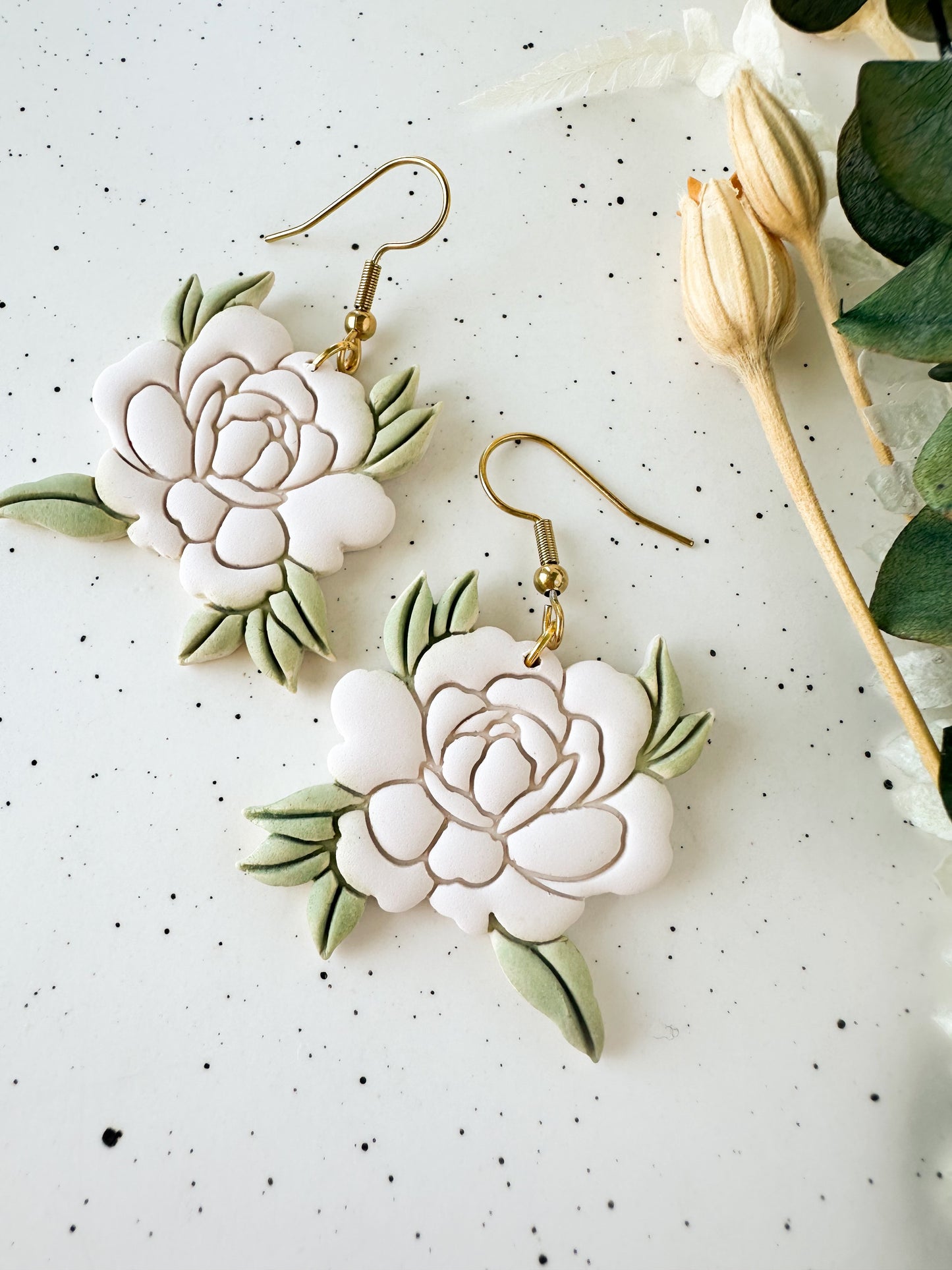 White Floral Circle Earrings