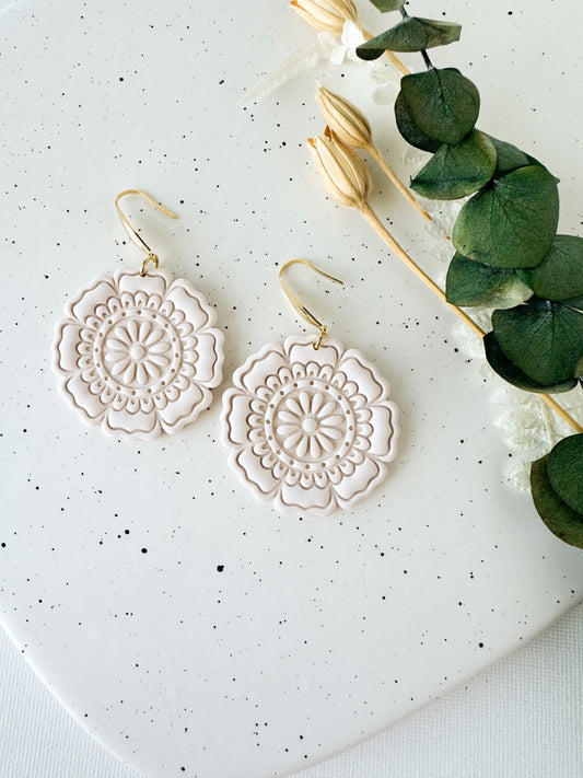 White Boho Circle Earrings