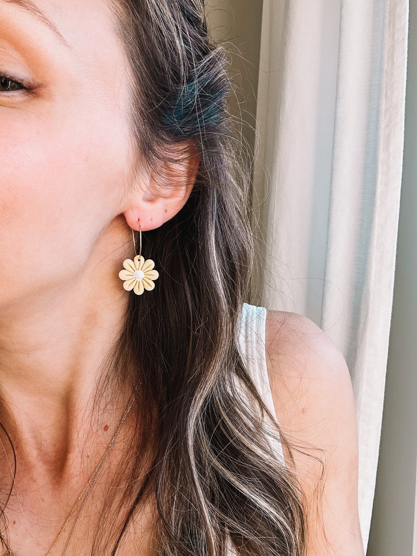 Yellow Daisy Hoops