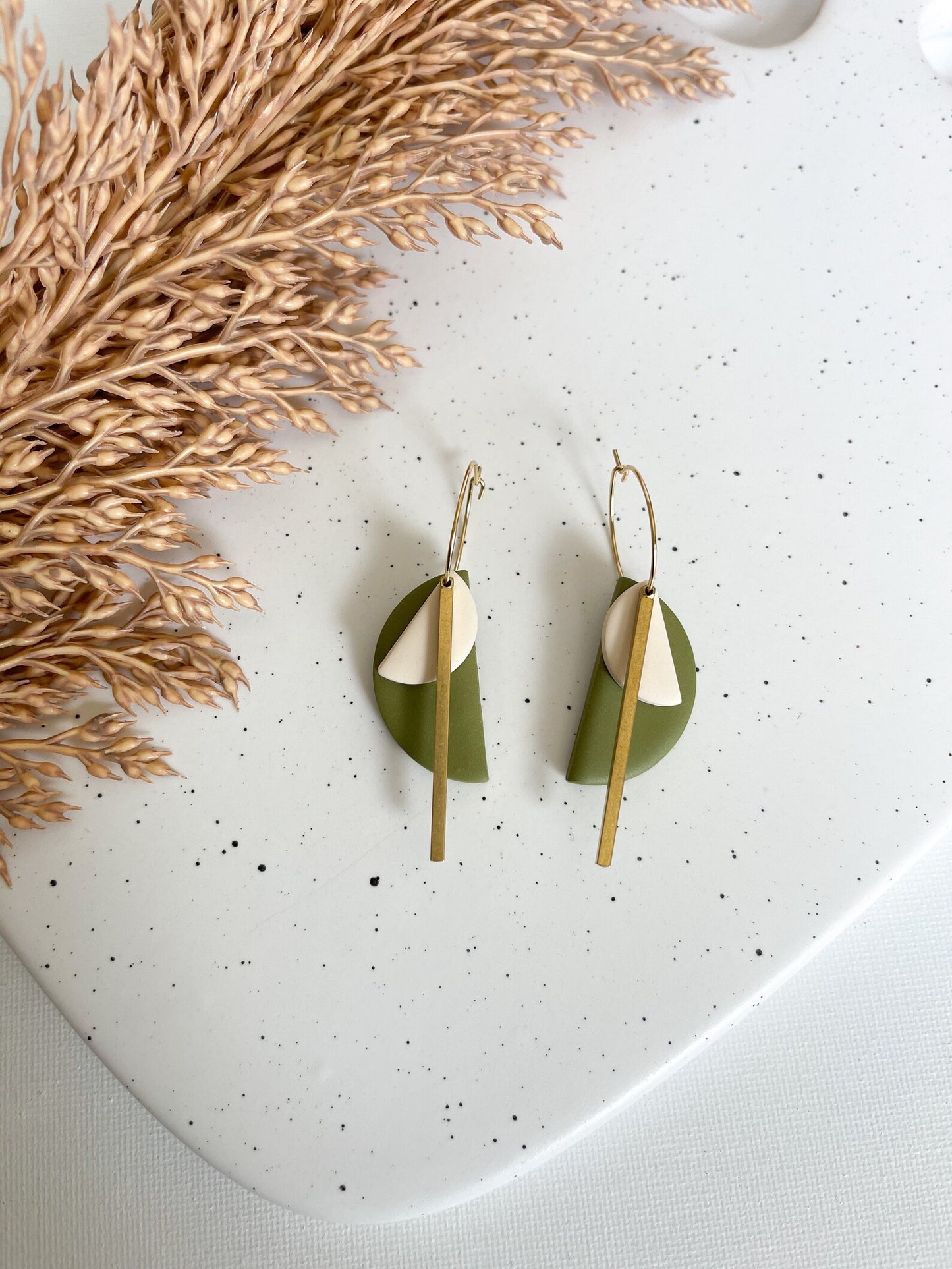 Olive Green Geometric Hoops