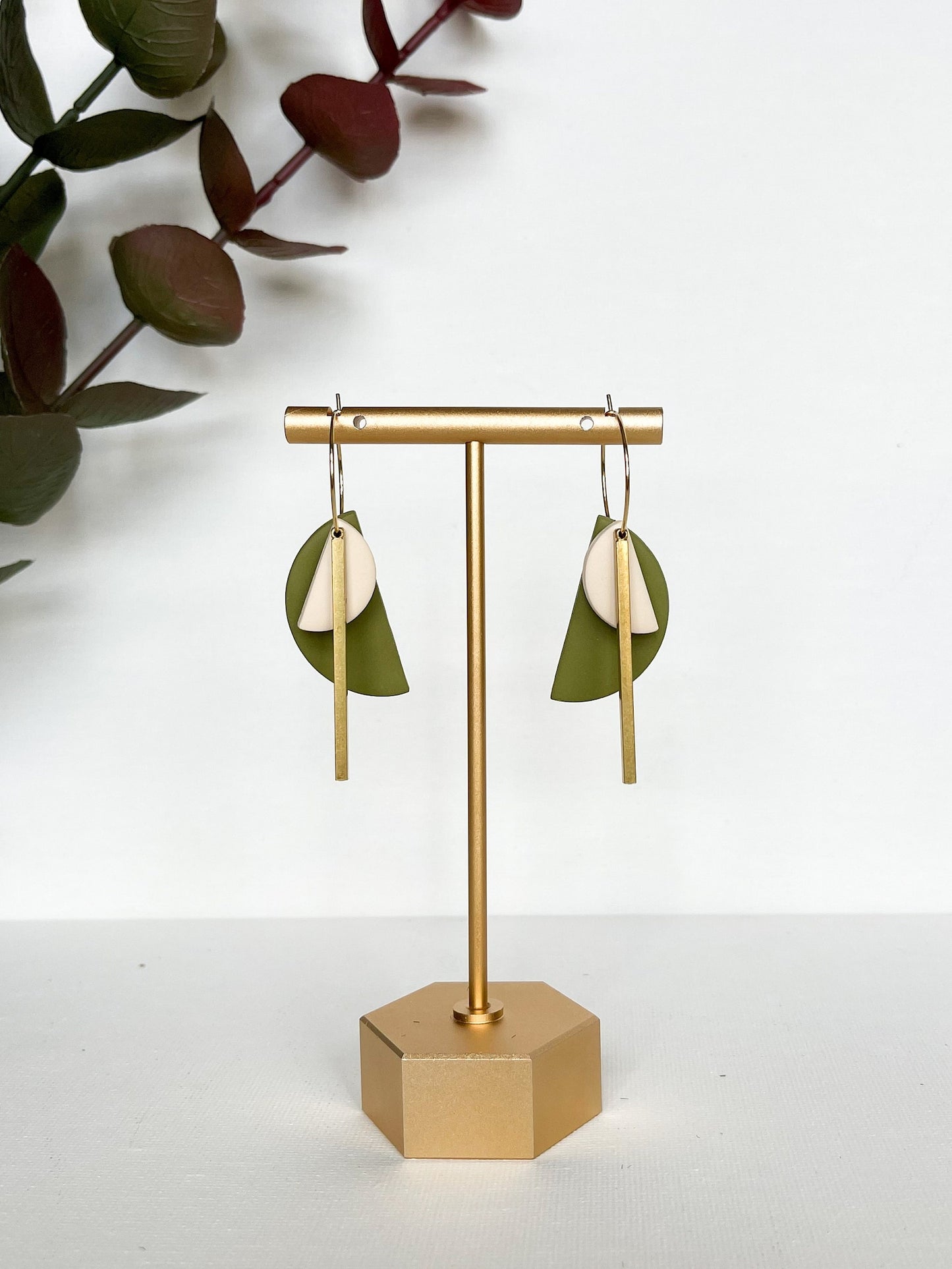 Olive Green Geometric Hoops